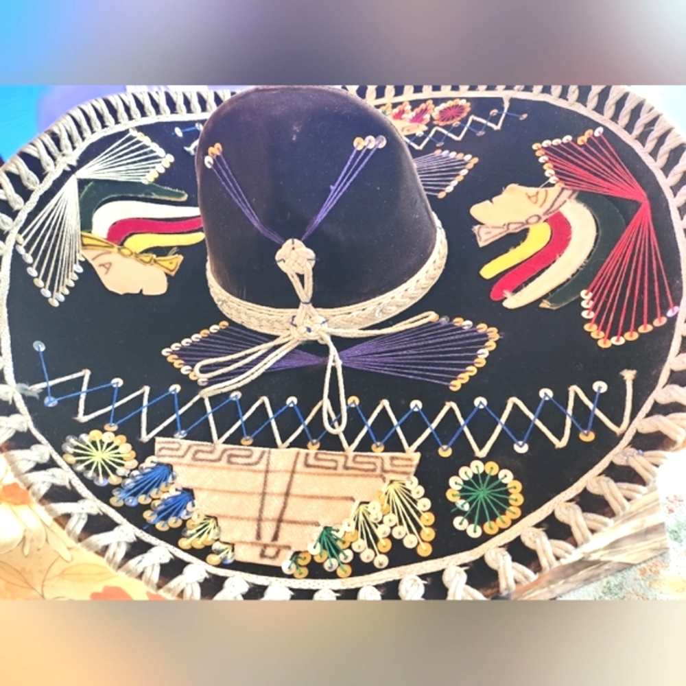 PIGALLE Salazar Ornate Embroidery Festive Black Colors Mexico Sombrero Hat L Uni - Picture 2 of 8